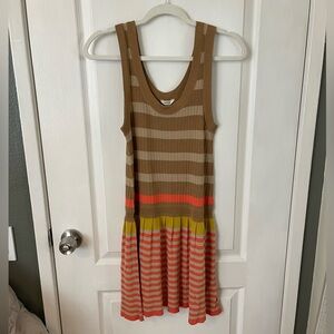 Fossil Striped Midi Dress in Brown, Yellow, and Orange